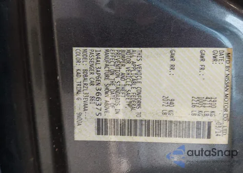 2014 Nissan Altima 2.5 S z USA, uszkodzony, nr VIN 1N4AL3AP6EN366375